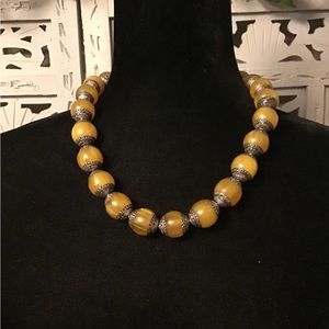 VINTAGE AMBER & BRONZE LARGE BEADED NECKLACE